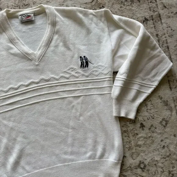 90s vintage white neck embroidered minimalist jumper - Picture 7 of 8